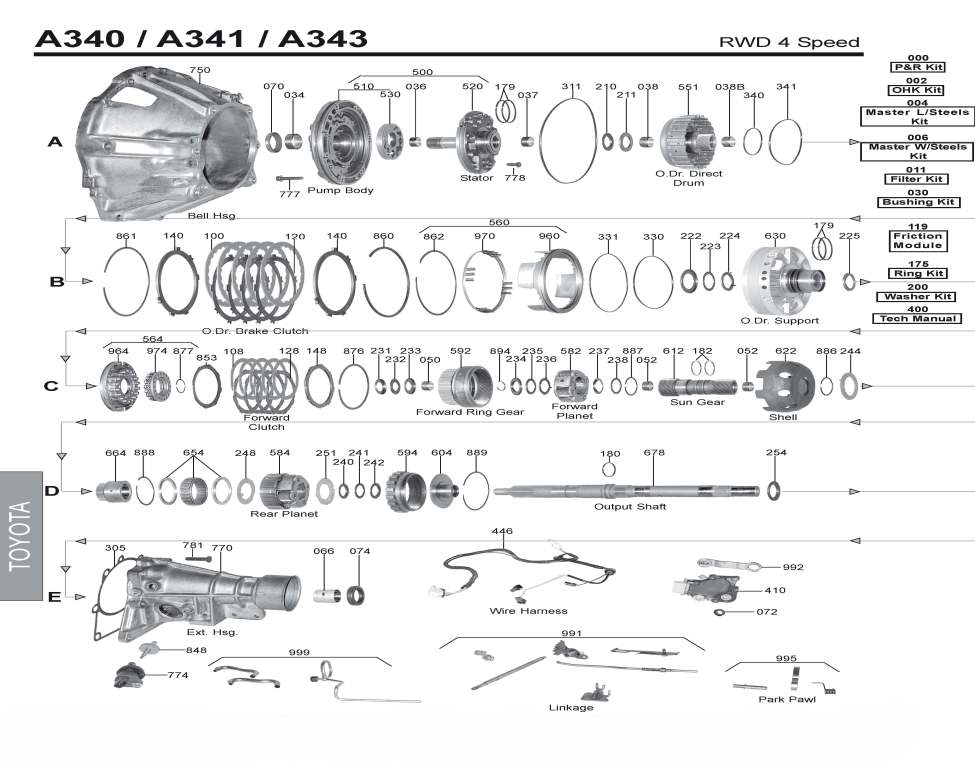 Transmission repair manuals A340 / A341 / A343 | Instructions for