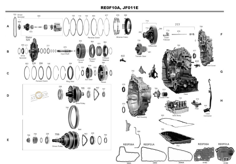 Transmission repair manuals CVT JF011E (RE0F10A), RE0F06A | Rebuild