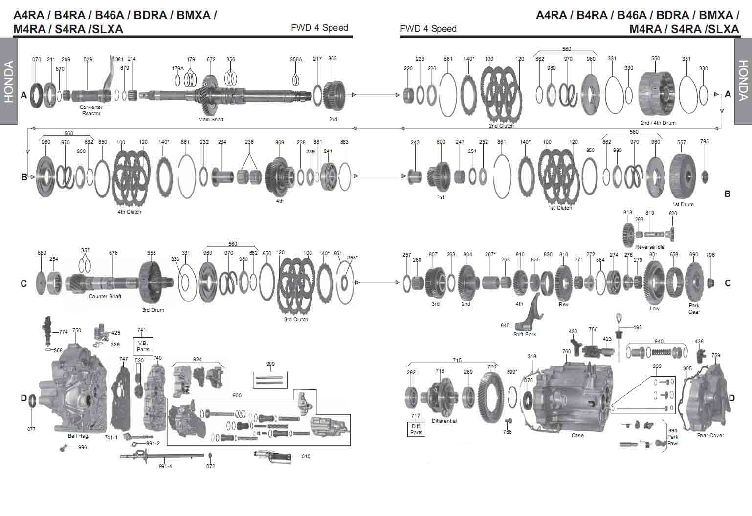 Transmission repair manuals Civic A4RA/ B4RA/ BMXA Rebuild instructions